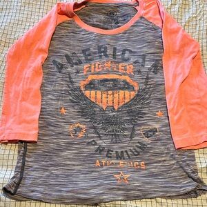 American Fighter Women’s gray and Orange Raglan Shirt